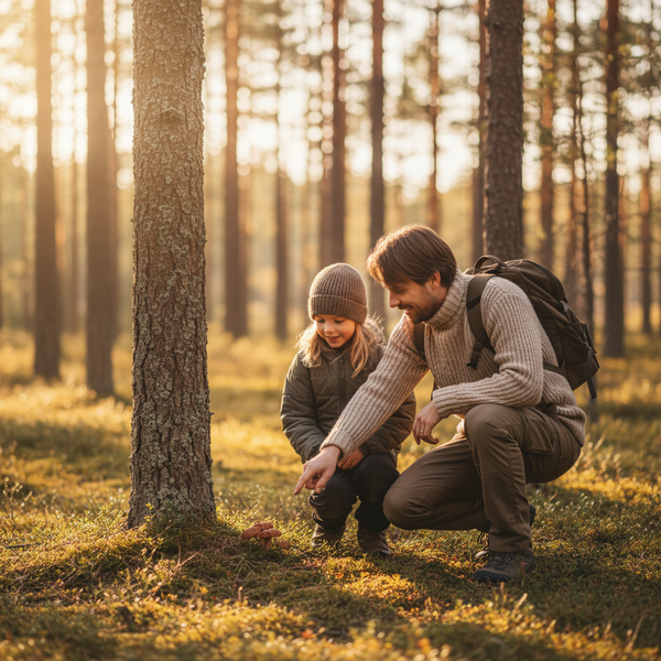 Förälder och barn i skogen